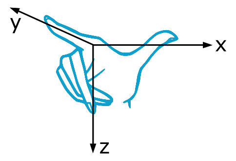 This figure 3 shows the right-hand rule for an x, z, y coordinate system.